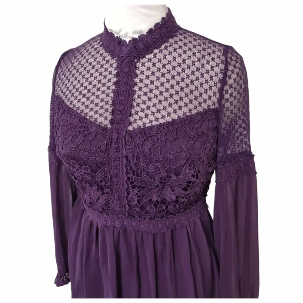 Girls Purple Party Dress Size S Special Occasion Sheer Chiffon Lace A-line
